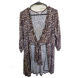 Cabi #907 Cobblestone Brown Leopard Print Tie-Front Cardigan L Beaded